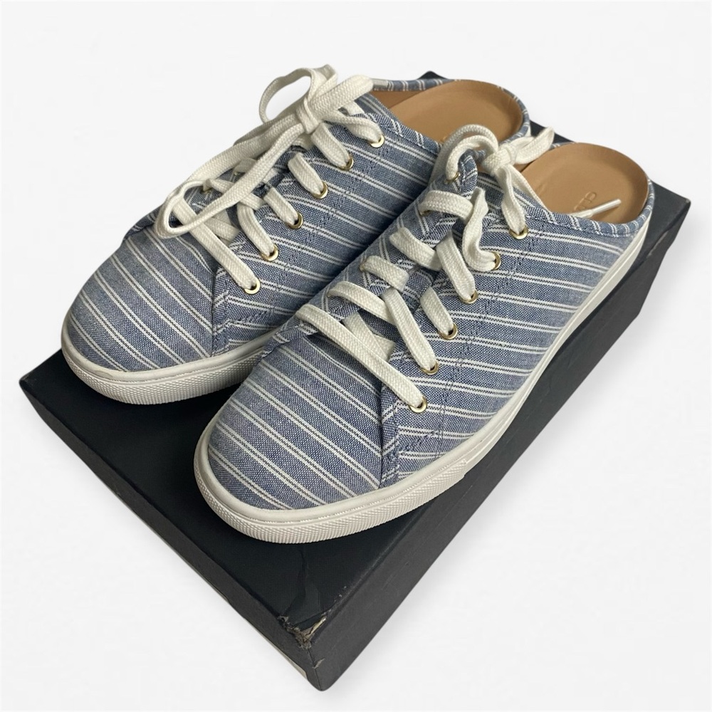 Club Monaco Blue and White striped slides slip on Casual Jamila Sneakers 8